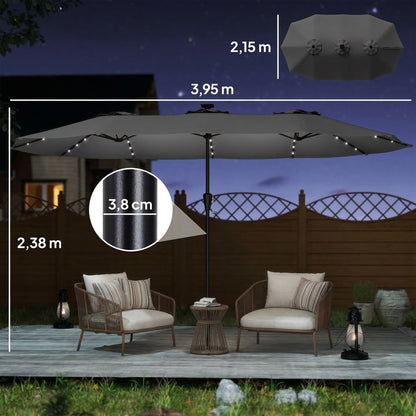 Outsunny Sombrilla Doble 4x2 M Con 36 Luces Led Manivela Upf50+ Gris Oscuro_2