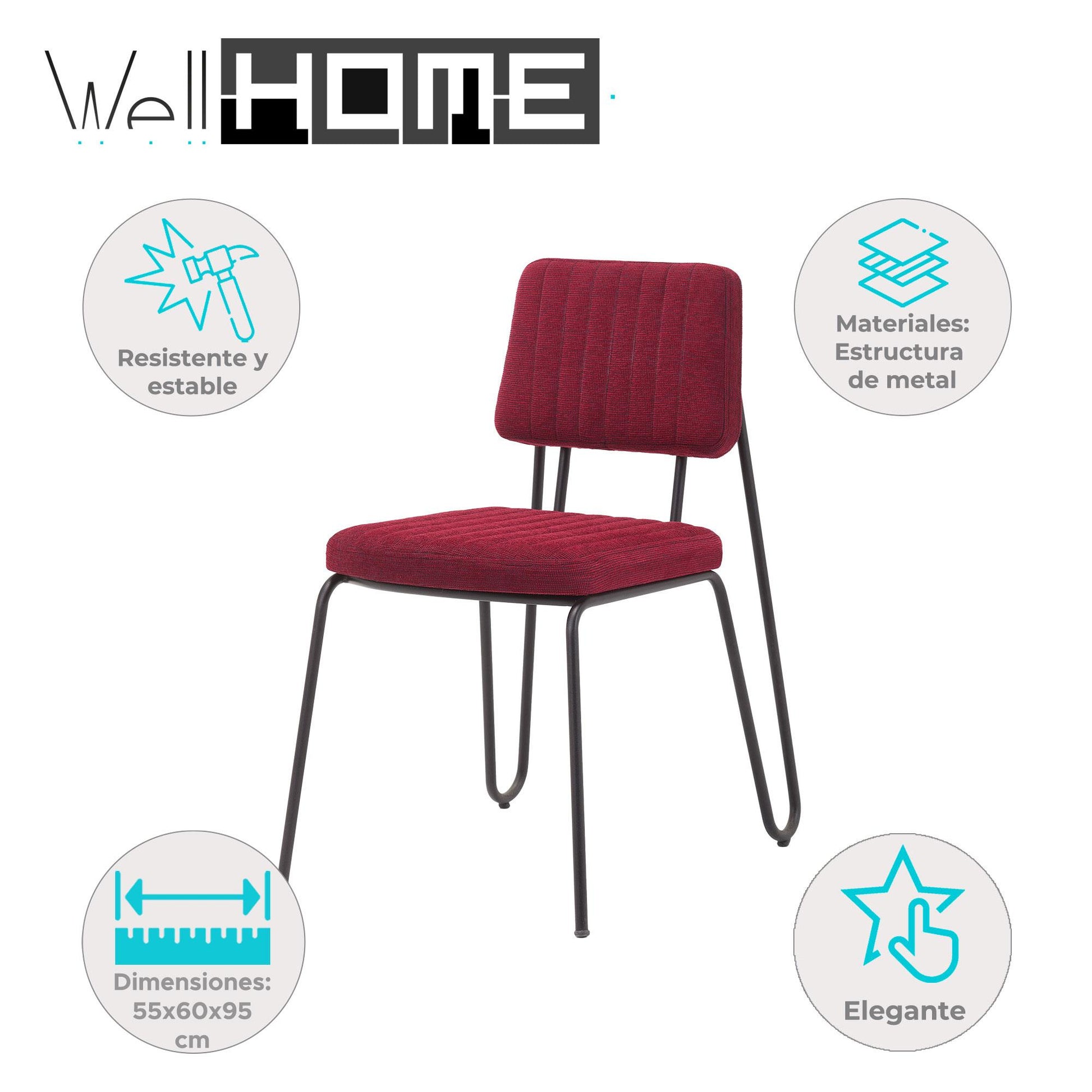 Silla Lona Granate Y Negra - Diseño Minimalista 55x60x95cm - Well Home_1