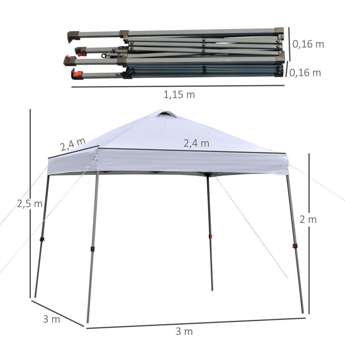 Cenador Plegable Outsunny Blanco 300x300x250 Cm Acero Tela Oxford_2