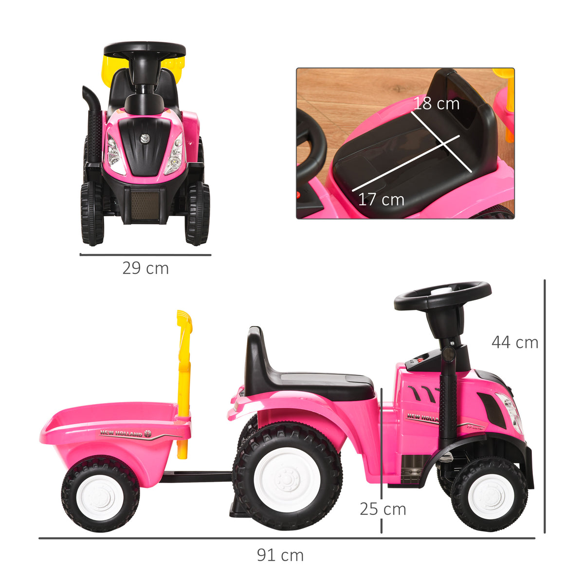 Tractor Con Remolque Infantil Con Remolque Homcom 91x29x44 Cm Rosa_2