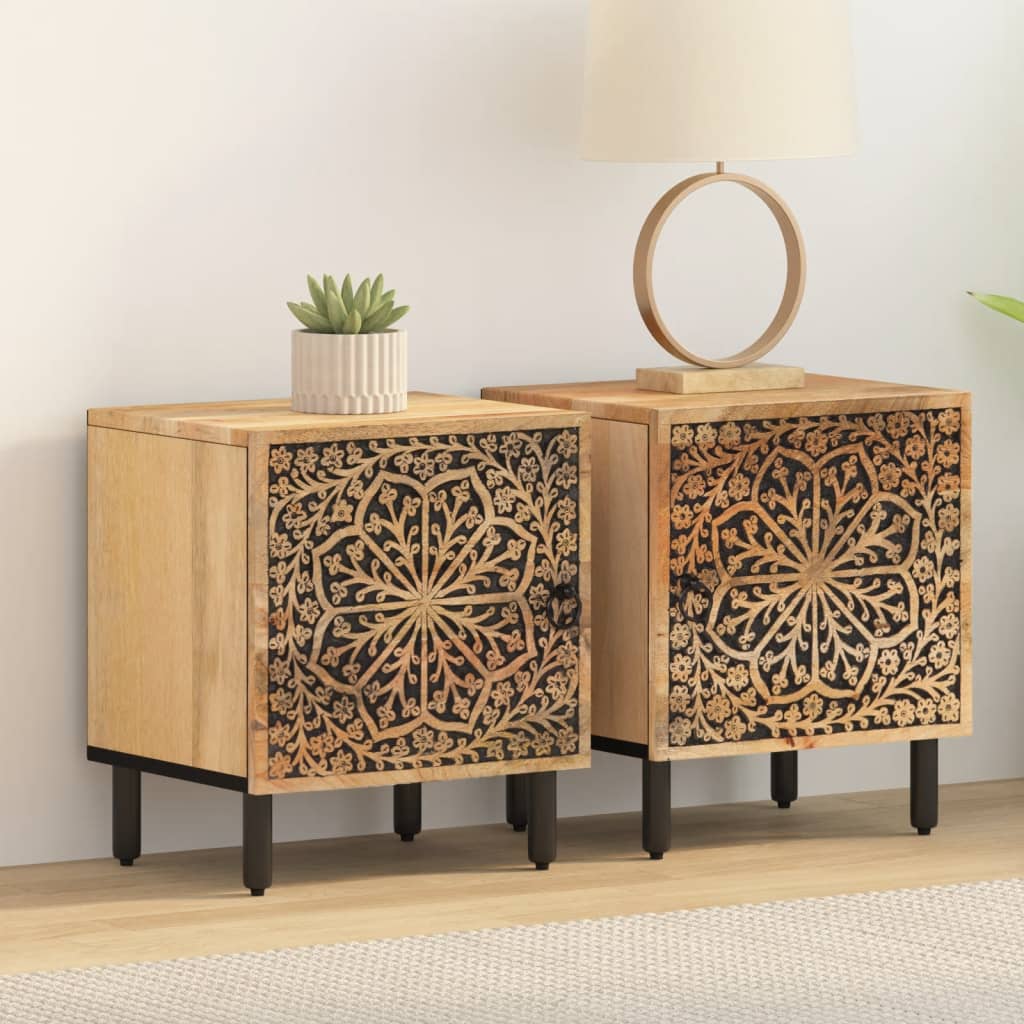 Mesitas De Noche 2 Uds Madera Maciza De Mango 40x33x46 Cm_1