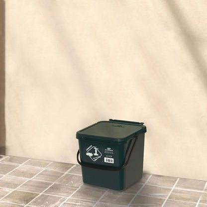 Cubo De Polipropileno Con La Manija Y La Cubierta, De Color Verde, 7 Lt. 225x240x205 Mm, Con La Identificación De Residuos Pegatina_3