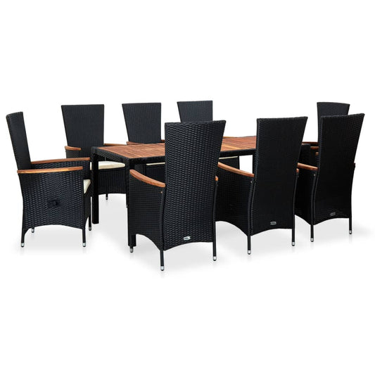 Vidaxl Set Comedor Jardín 9 Pzas Ratán Sintético Y Madera Acacia Negro_0
