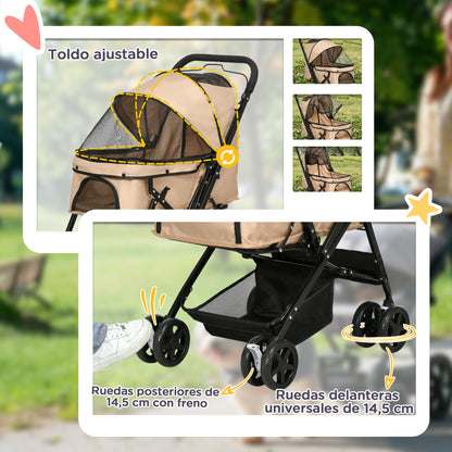 Pawhut Cochecito Para Mascotas Plegable Con Mango Reversible 76,5x52x95cm Marrón_5