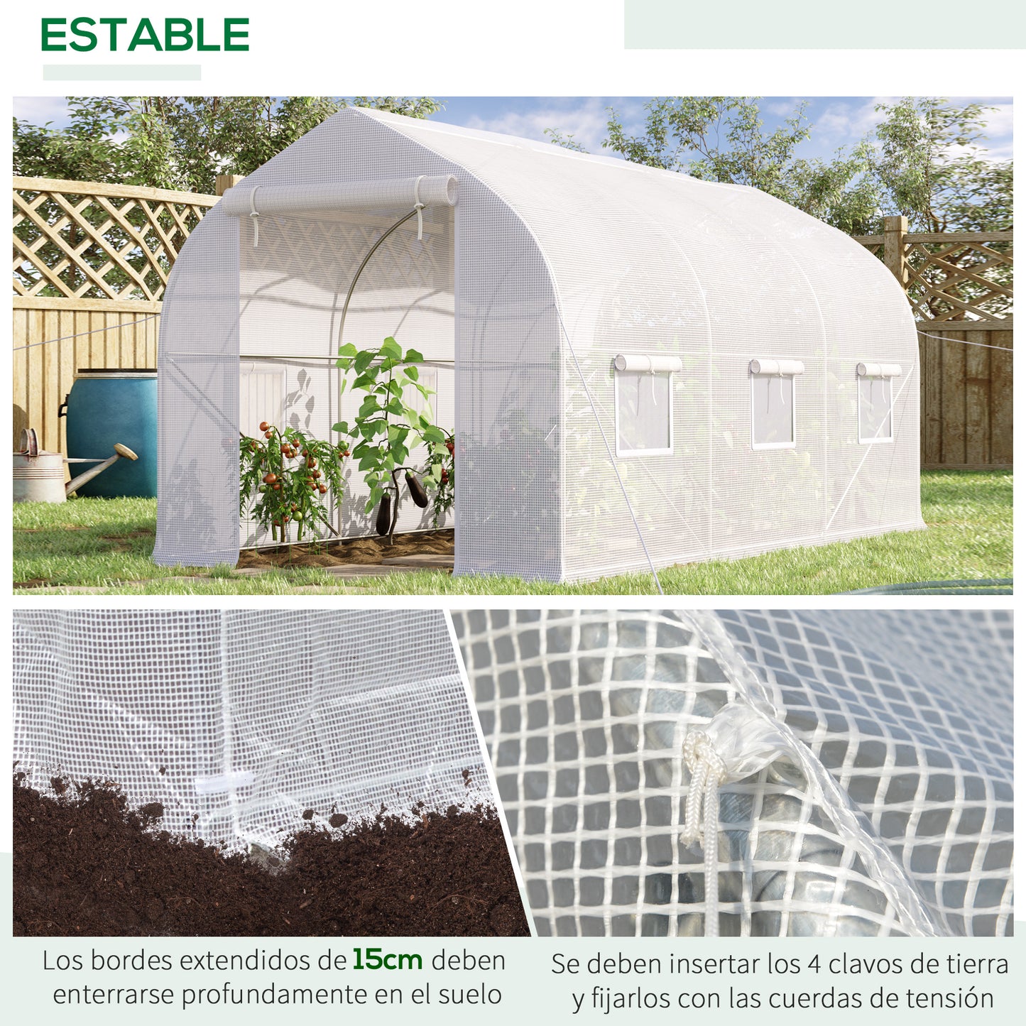 Homcom Invernadero De Túnel Jardín 4x2x2 M Con 6 Ventanas Y Puerta Blanco_4