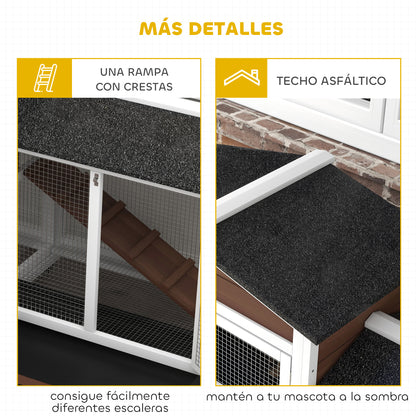 Pawhut Conejera De Madera 157,4x53x99,5 Cm Con Ruedas Techo Asfáltico Marrón_5