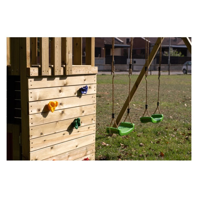 Parque Infantil Masgames Tibidabo L Techo De Madera Con Columpio Escalada: Con Arenero En La Base Y Pared De Escalada.