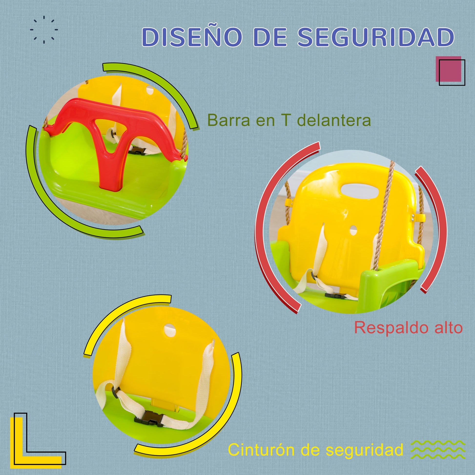 Outsunny Columpio Para Bebés 3 En 1 Con Respaldo Desmontable 42x33x120-180 Cm_5