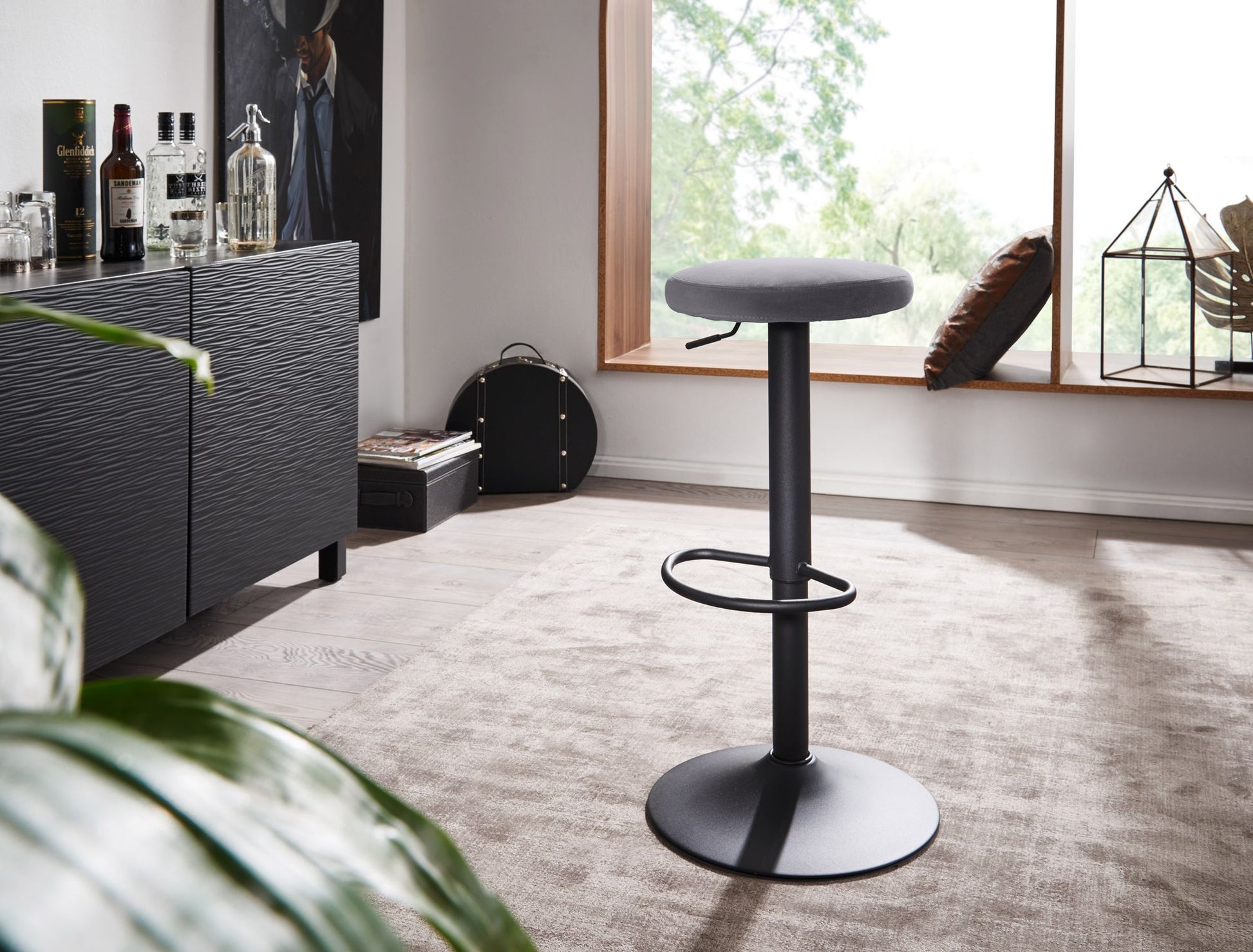 Taburete De Bar De Terciopelo Gris Oscuro Sin Respaldo 58 - 79 Cm_2