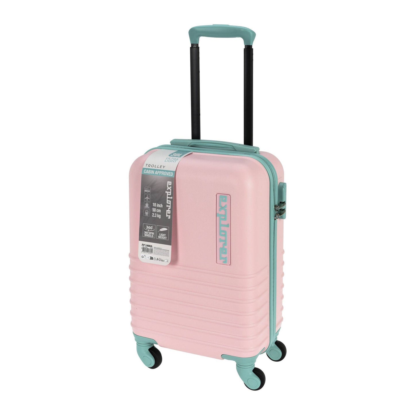 Well Home Maleta En Abs 4 Ruedas Color Rosa Y Menta 34x22x52,5cm