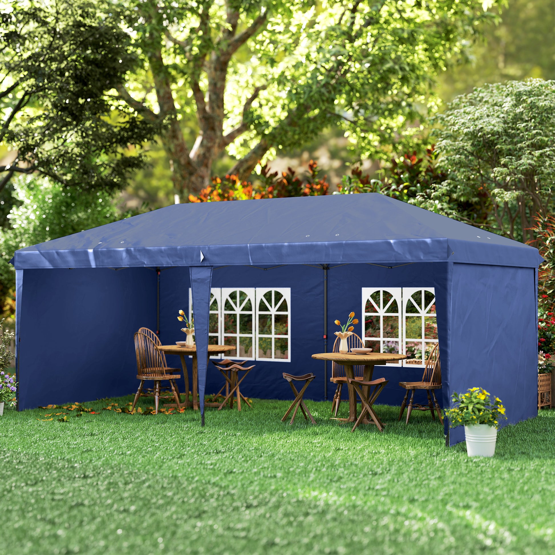 Outsunny Carpa Plegable 6x3 M Con 4 Laterales Desmontables 2 Ventanas Azul_4