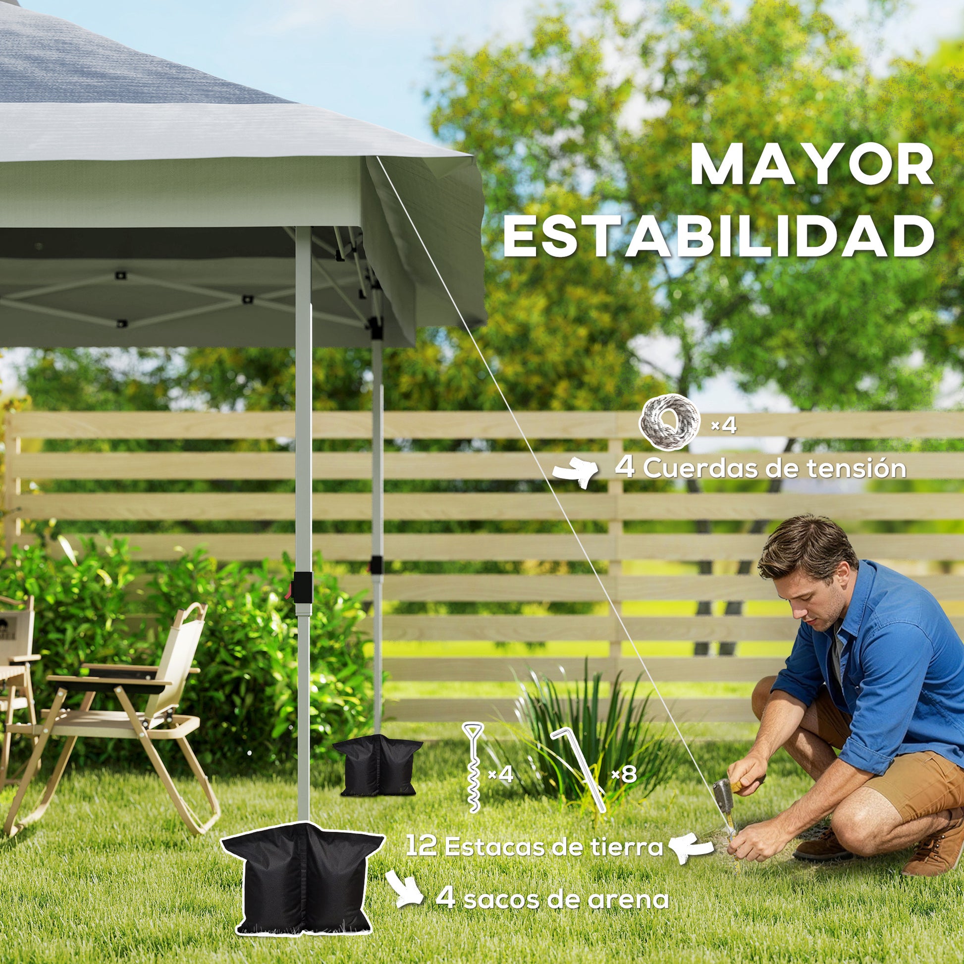 Outsunny Carpa Plegable 3,6x3,6 M Con 4 Paredes Laterales De Malla Anti-uv Gris_3