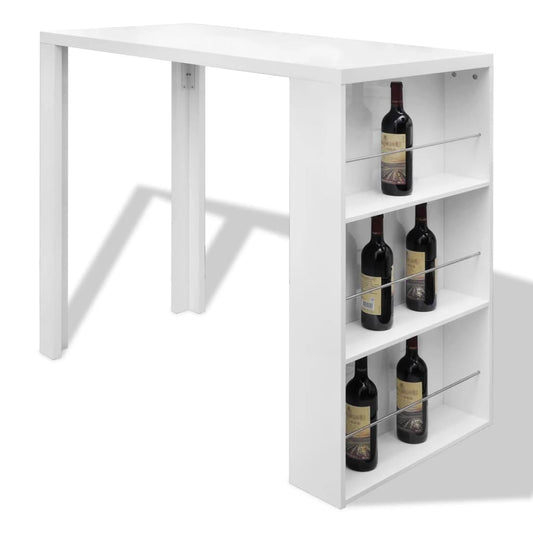 Mesa Alta De Cocina Con Estantes Para Botellas Blanca Brillante_0