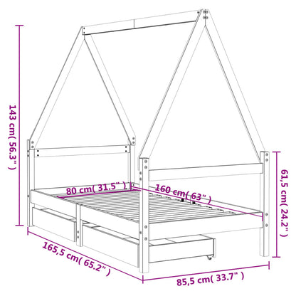 Vidaxl Estructura Cama Infantil Y Cajones Madera Pino Negro 80x160 Cm_2
