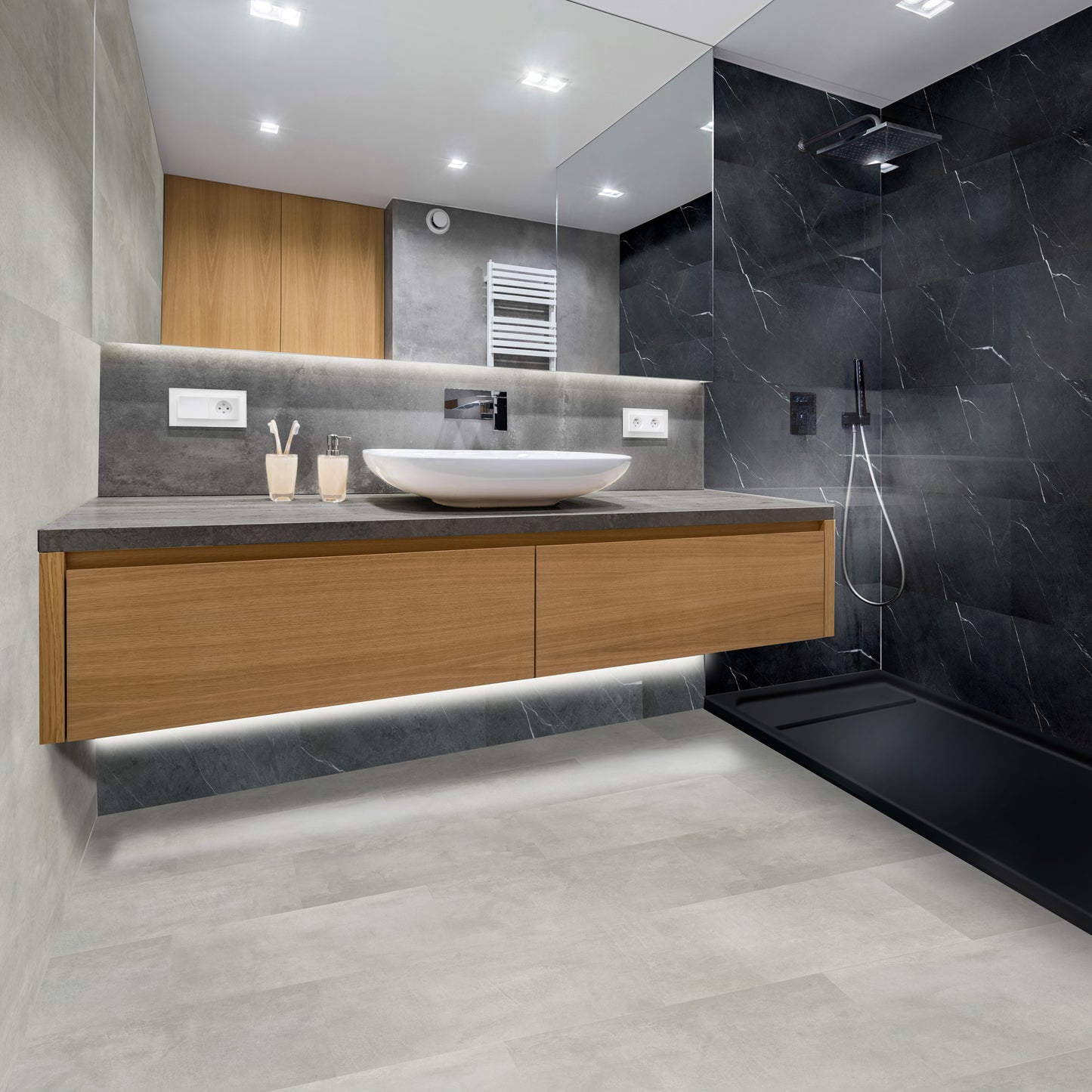 Aqua Click Tiles Xl - Paneles De Pared A Prueba De Agua Y Panel De Sueloe  - Brighton Xl - Gris - 5 Paneles (2,26m²)_3