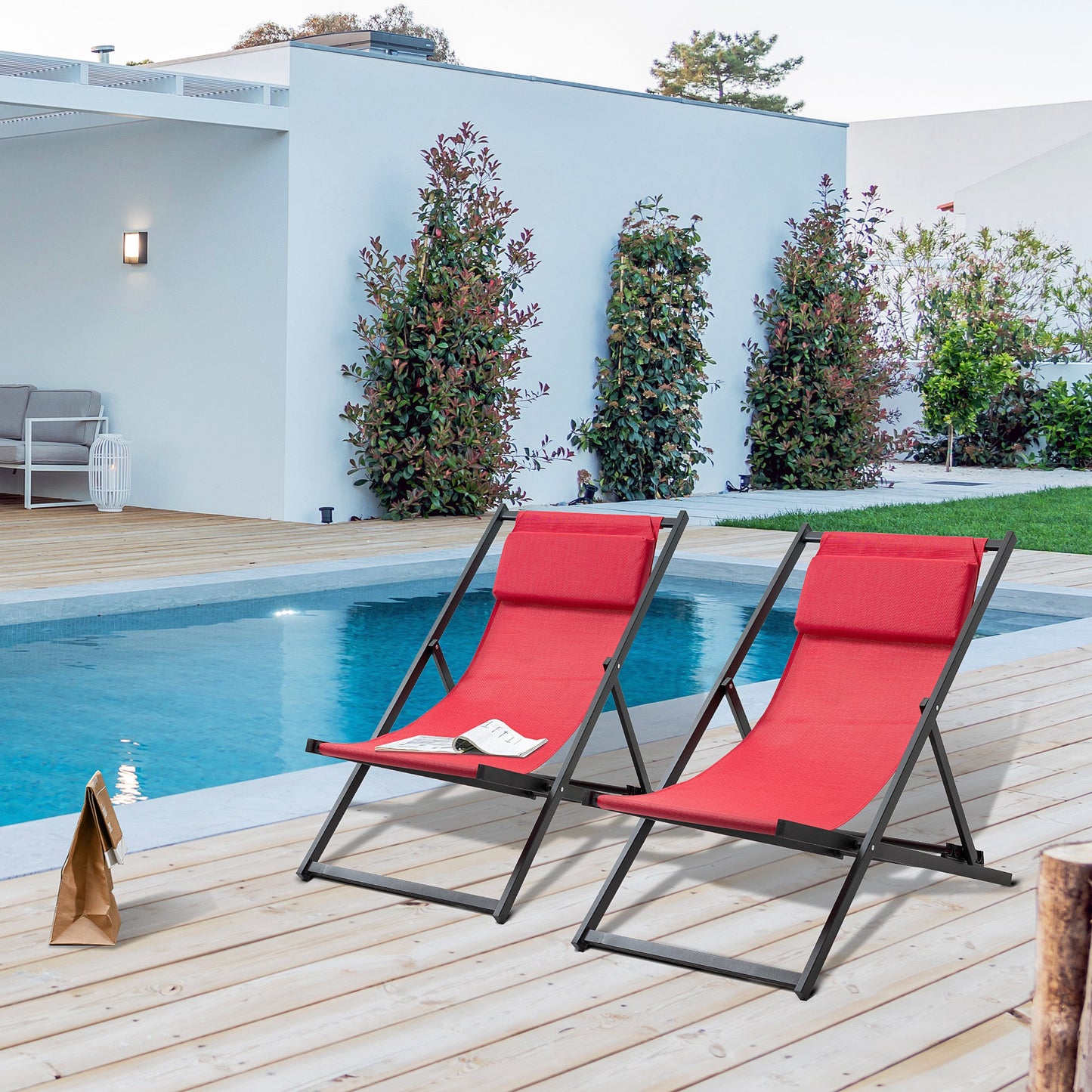 Outsunny Conjunto De 2 Tumbonas Plegables De Aluminio 60x100x85 Cm Blanco_1