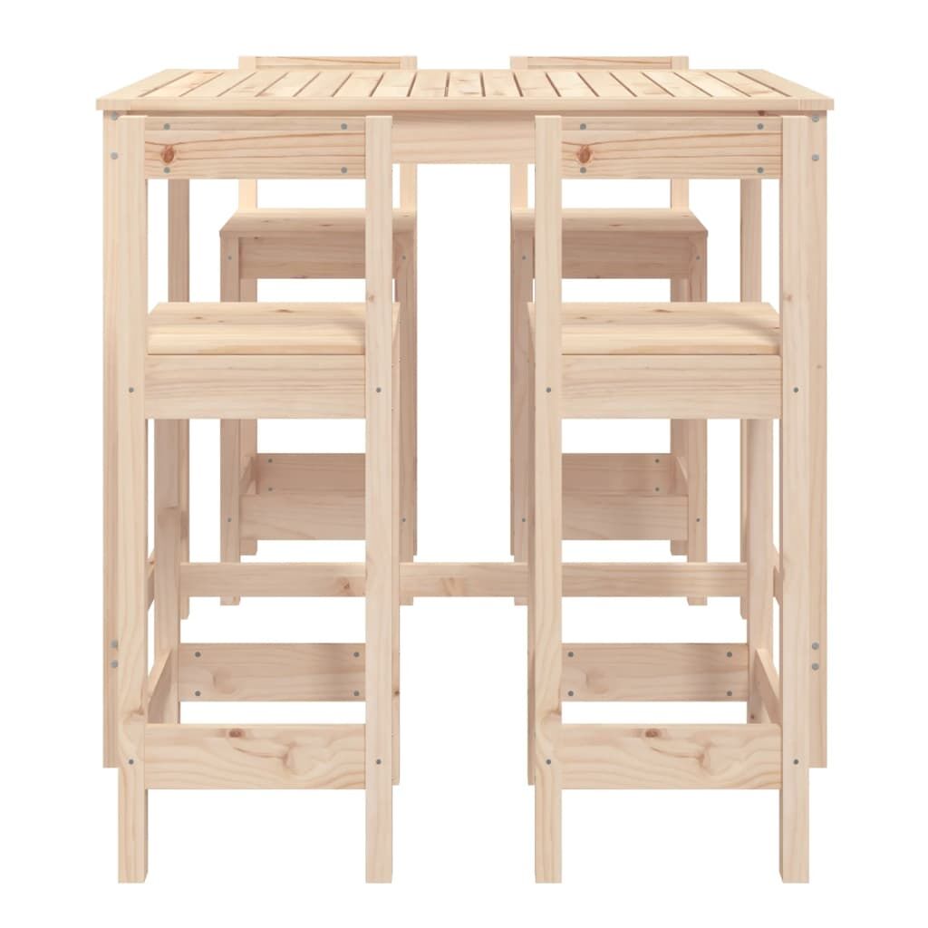 Vidaxl Mesa Y Taburetes Altos Jardín 5 Piezas Madera Maciza De Pino_3