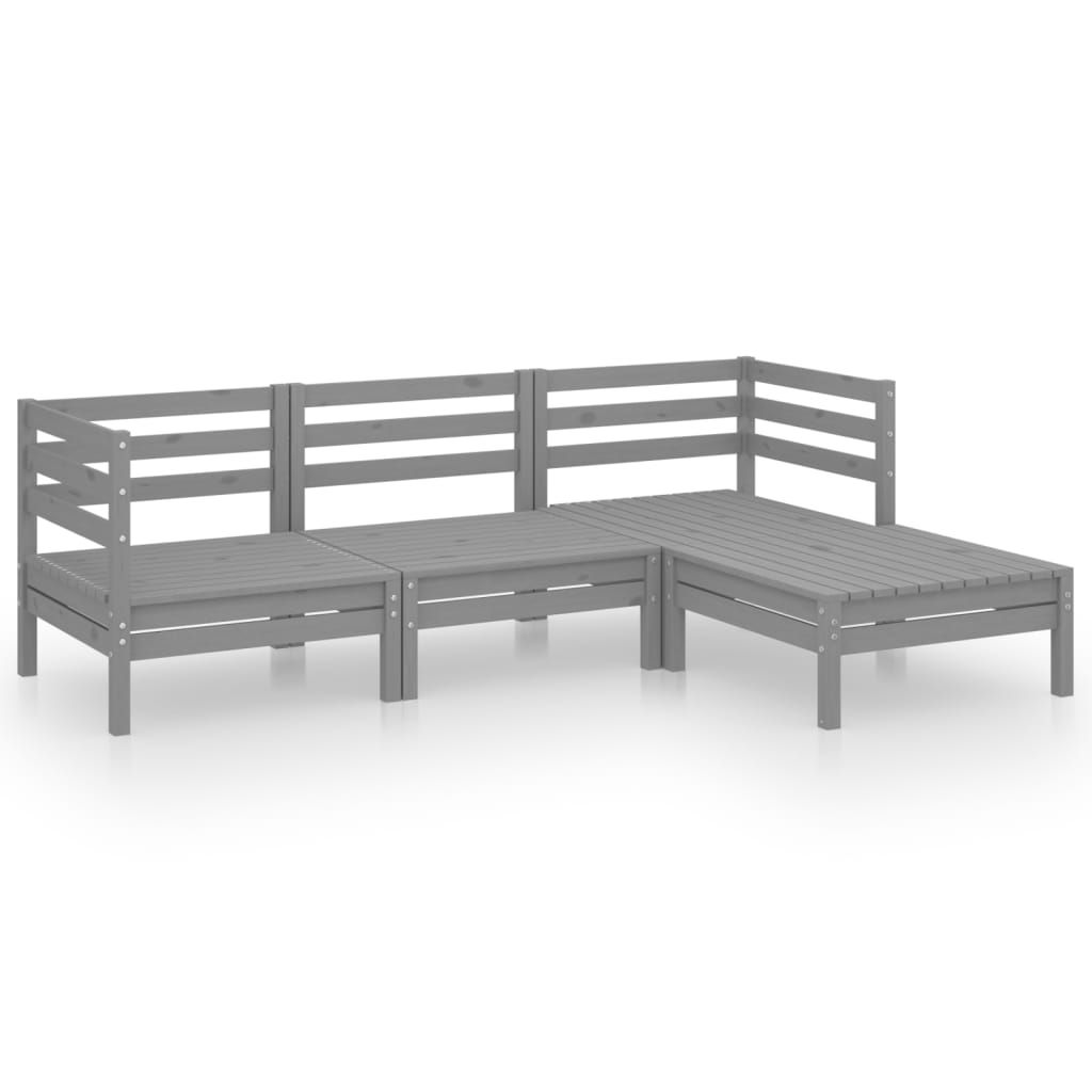 Juego De Muebles De Jardín 4 Piezas Madera Maciza De Pino Gris / Vetonek_0