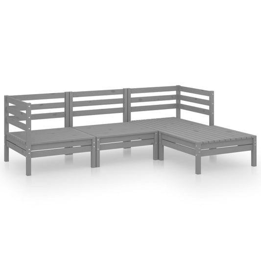 Juego De Muebles De Jardín 4 Piezas Madera Maciza De Pino Gris / Vetonek_0