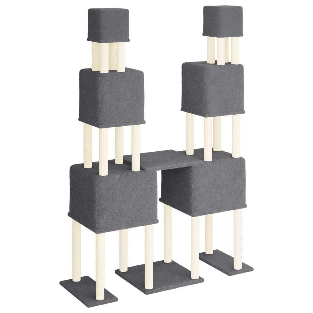 Vidaxl Rascador Para Gatos Con Postes De Sisal Gris Oscuro 199 Cm_4