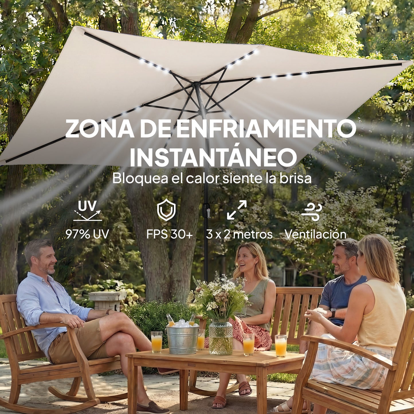 Outsunny Sombrilla Terraza Exterior Con 24 Luces Led Solares 2,9x2,5 M Crema_5