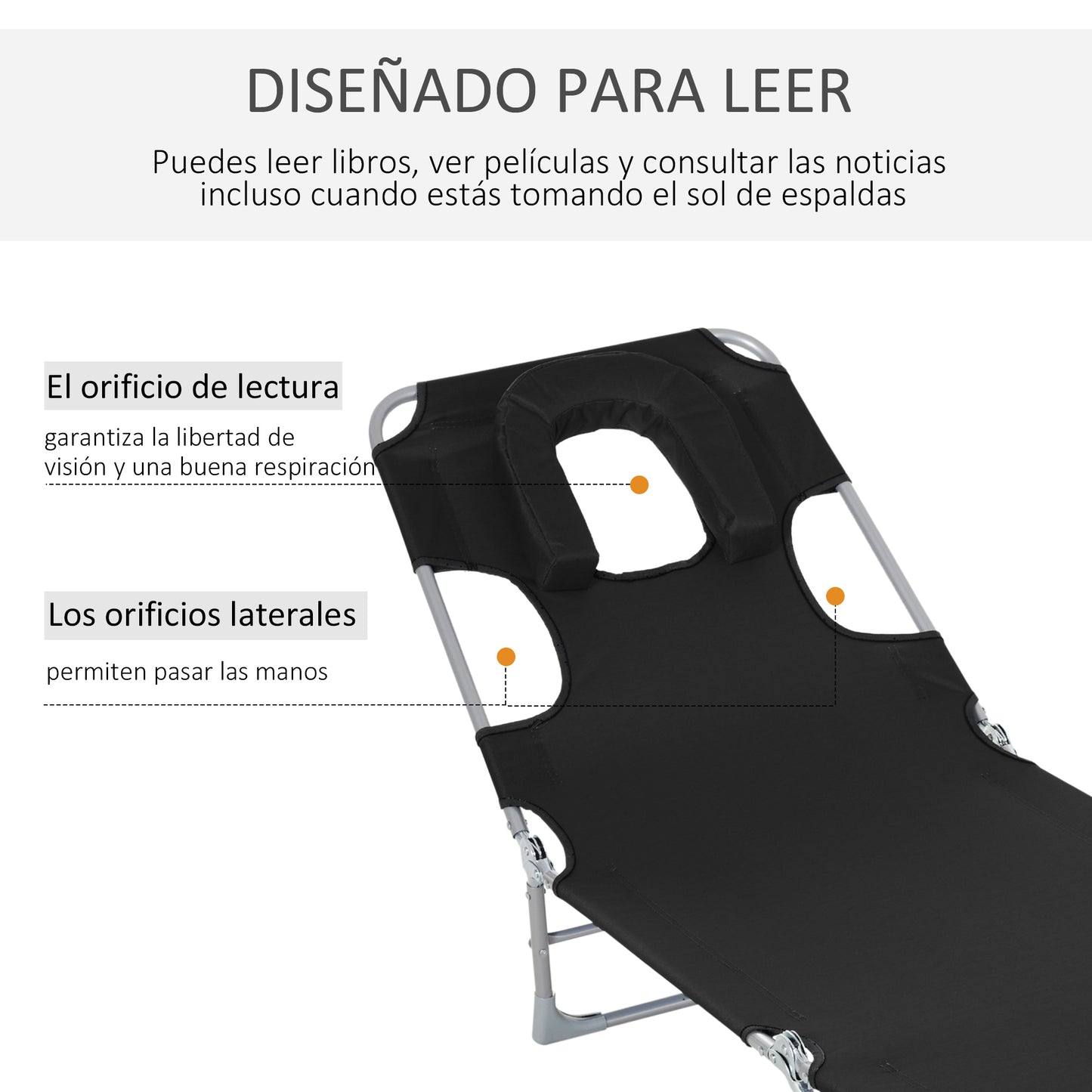 Outsunny Tumbona Reclinable Y Plegable De Jardín Con Respaldo Ajustable Negro_3
