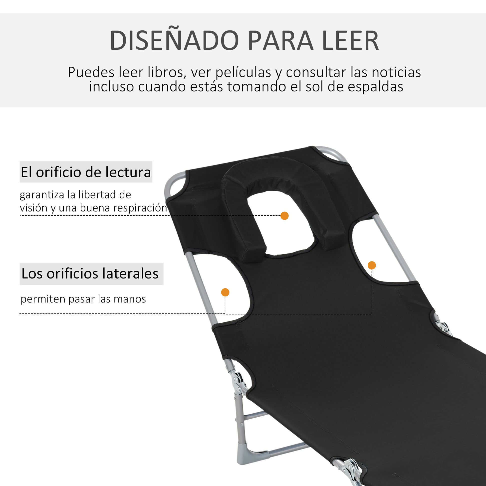 Outsunny Tumbona Reclinable Y Plegable De Jardín Con Respaldo Ajustable Negro_3