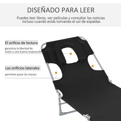Outsunny Tumbona Reclinable Y Plegable De Jardín Con Respaldo Ajustable Negro_3