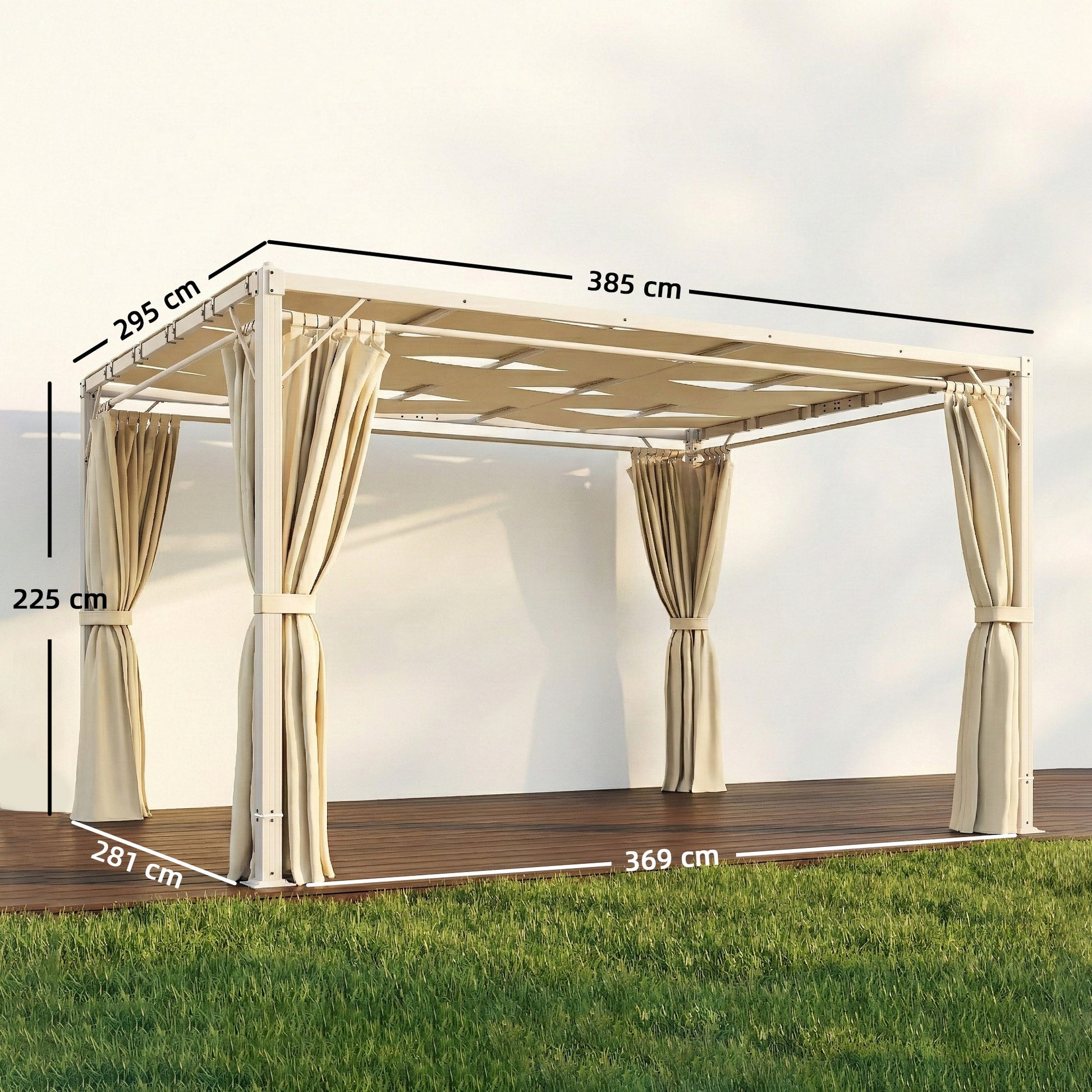 Outsunny Pérgola De Jardín 3x4 M Con Techo Ondulado Upf50+ Y Cortinas Beige_2