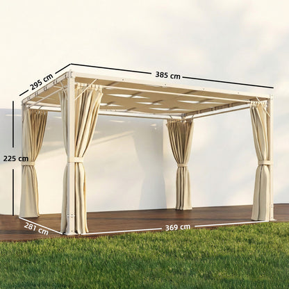 Outsunny Pérgola De Jardín 3x4 M Con Techo Ondulado Upf50+ Y Cortinas Beige_2
