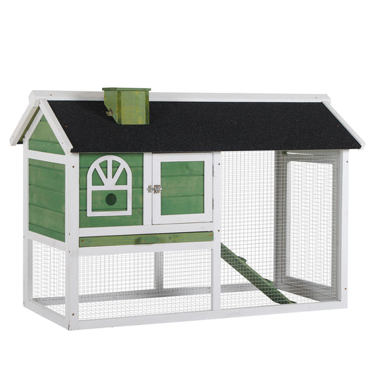 Pawhut Conejera De Madera 120x60x79 Cm Con Techo Asfáltico Verde_0