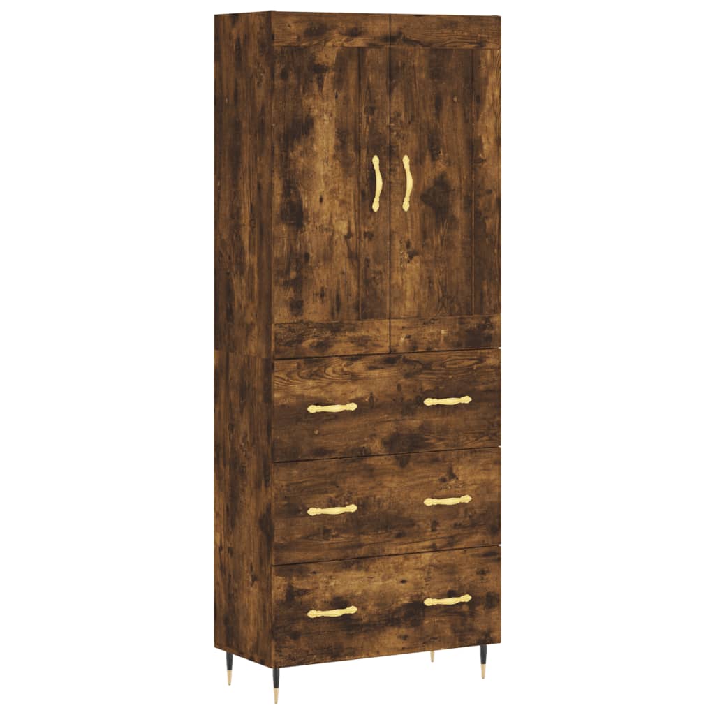 Aparador Alto Madera Contrachapada Roble Ahumado 69,5x34x180 Cm_1
