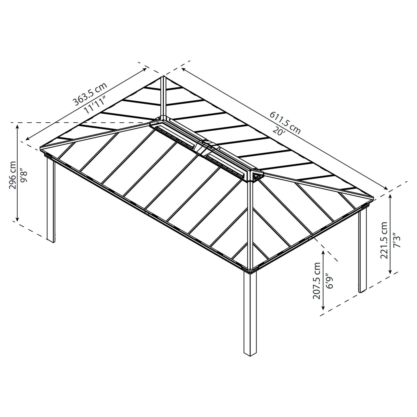 Gazebo sombreado cenador Dallas 360x611 cm