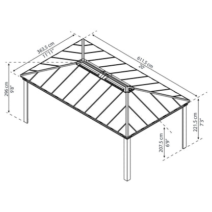 Gazebo sombreado cenador Dallas 360x611 cm