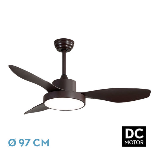 Ventilador Dc Hayate 24w 2650lm Marron 3aspas 6vel 97d 3000-4000-6000k Remoto,memoria Y Temporizador_0
