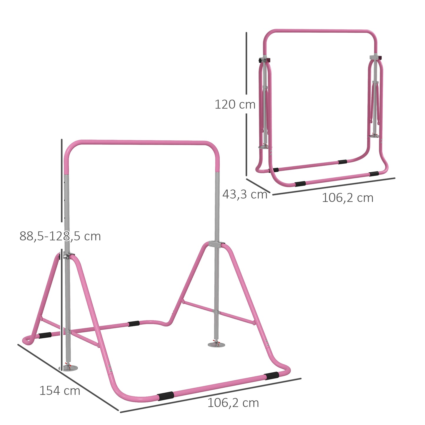 Homcom Barra De Gimnasia Artística Plegable Altura Ajustable Rosa_2