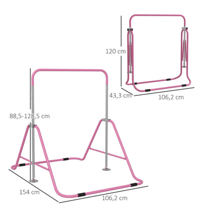 Homcom Barra De Gimnasia Artística Plegable Altura Ajustable Rosa_2