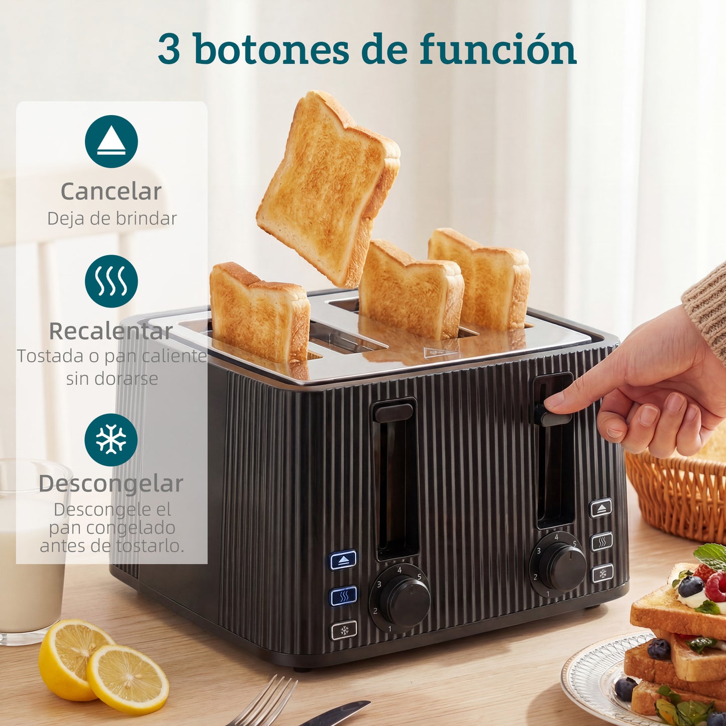 Homcom Tostadora 4 Ranuras Anchas 7 Niveles De Tostado 1710w Negro_5