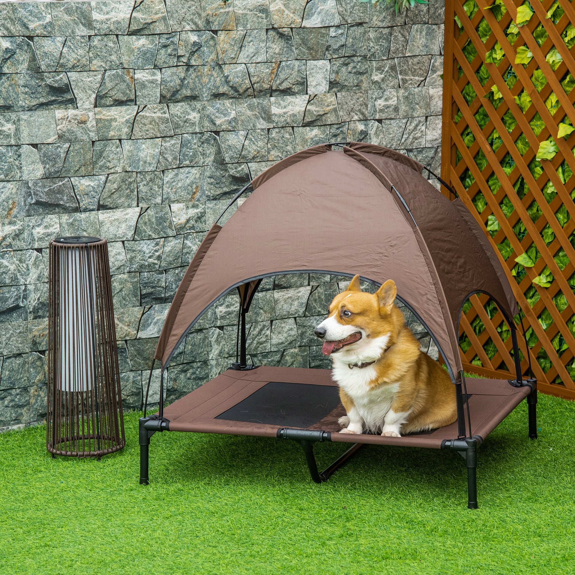 Pawhut Cama Elevada Para Mascotas Portátil Con Toldo Extraíble Exterior 92x76x90_1