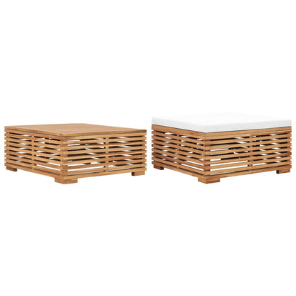Vidaxl Set De Mesa Y Reposapiés De Jardín Y Cojín Crema Madera De Teca_0