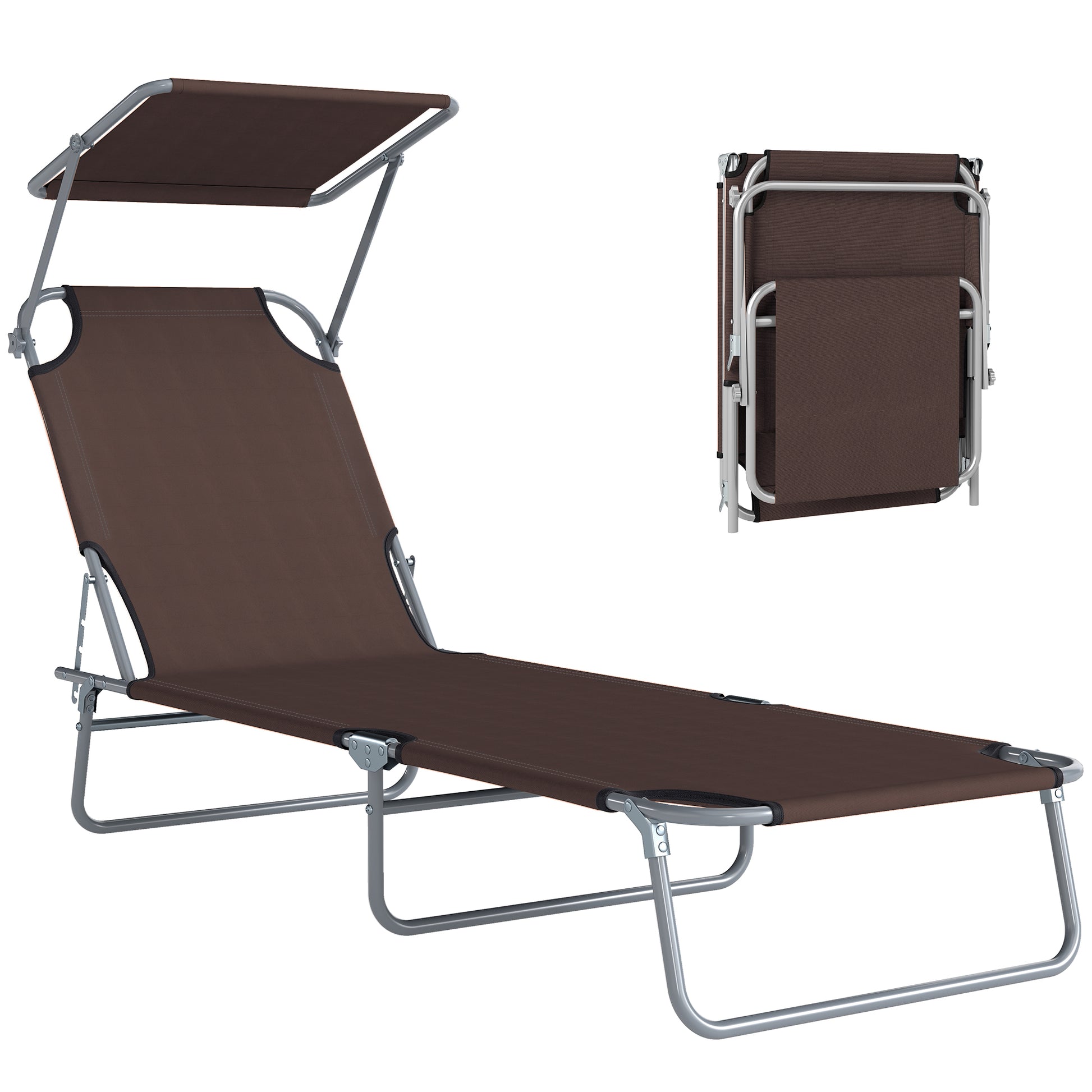 Outsunny Tumbona De Jardín Plegable Con Toldo Desmontable 187x58x36 Cm Marrón_0