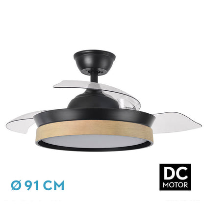 Ventilador Dc Iglu Negro/haya 72w 6120lm 91d 3asp.desplegable 3000-4000-6000k Remoto, Temporizador, Memoria_0