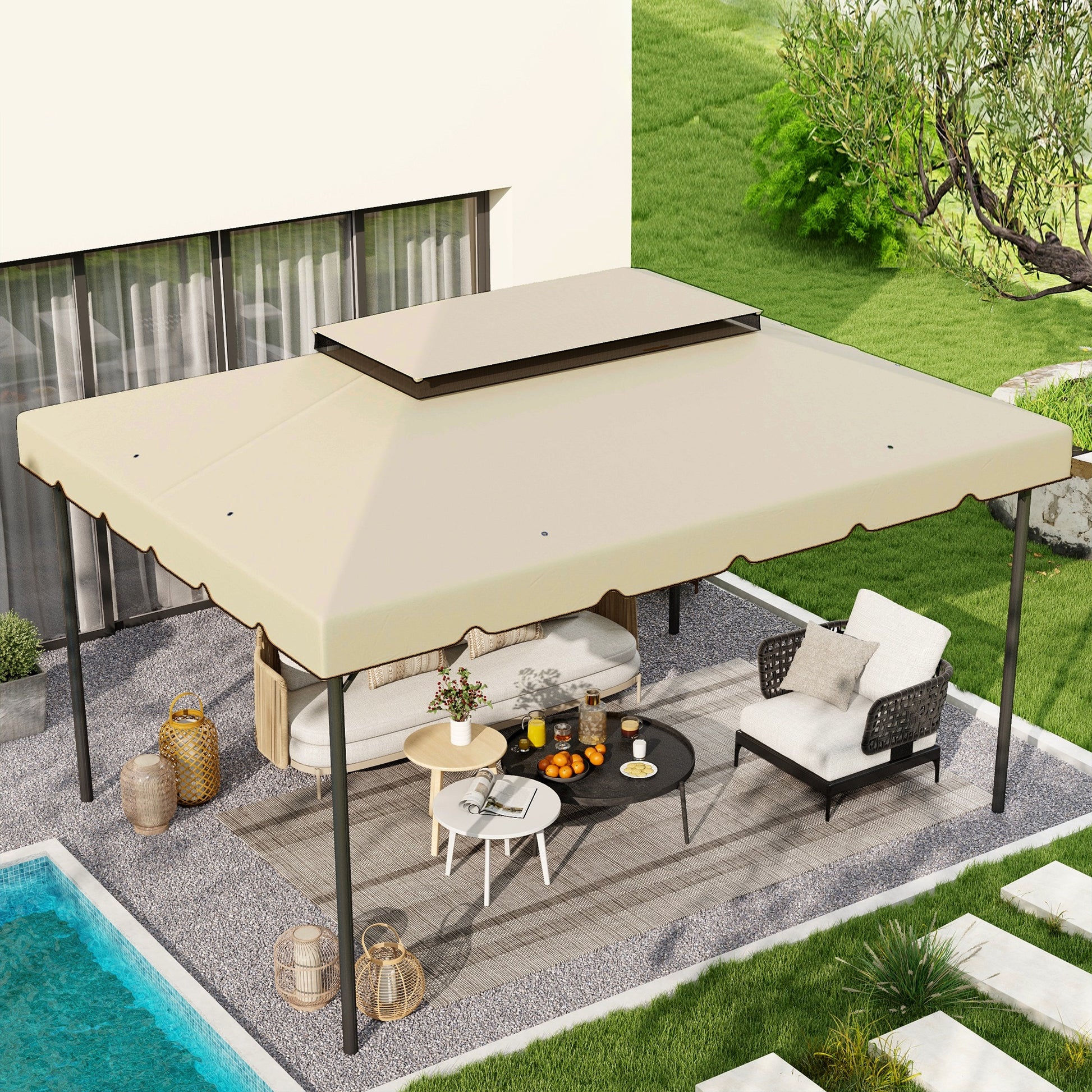 Outsunny Techo De Repuesto Para Cenador 4x3 M Techo Doble Drenaje Beige_1