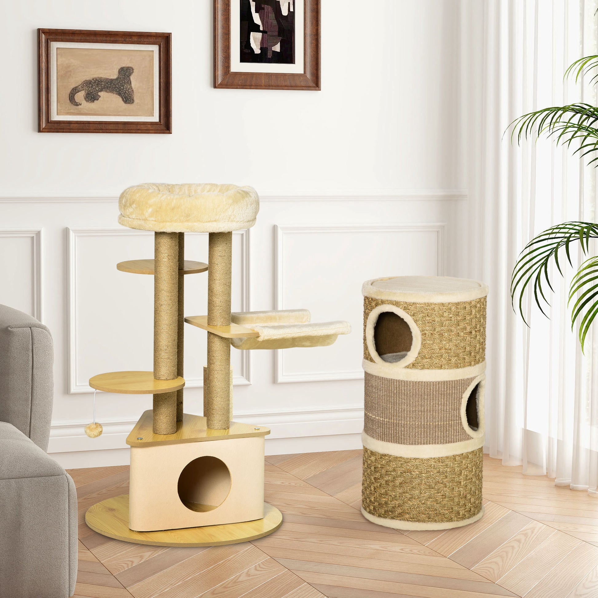 Pawhut Conjunto De 1 Cama De Túnel Para Gatos Y 1 Árbol Rascador Para Gatos_1