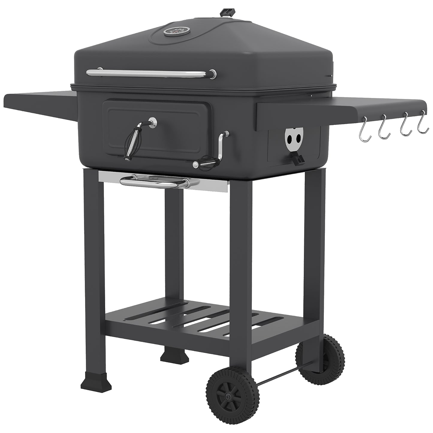 Outsunny Barbacoa De Carbón Con Tapa Bandeja Ajustable Estantes Puerta Ruedas_4
