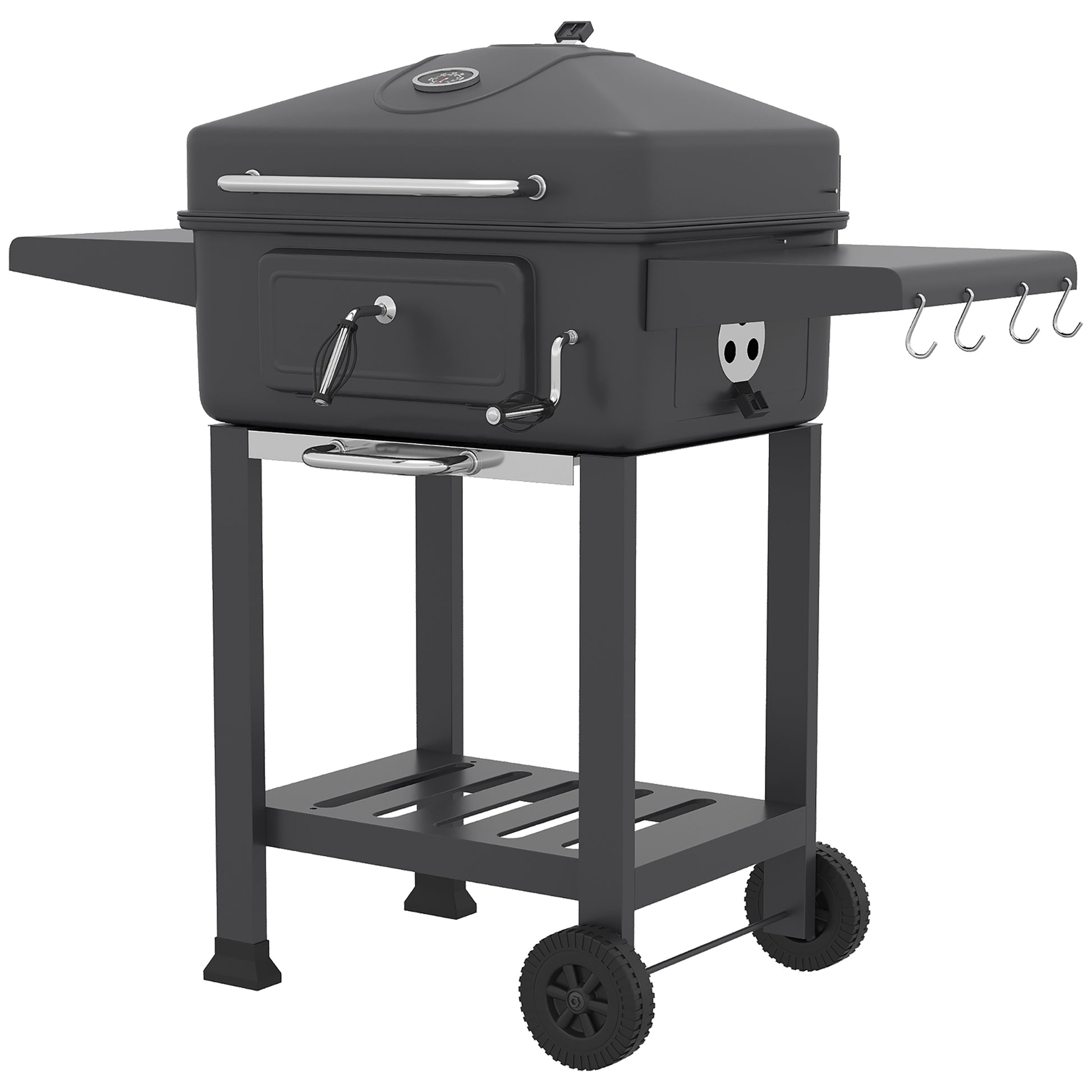 Outsunny Barbacoa De Carbón Con Tapa Bandeja Ajustable Estantes Puerta Ruedas_4