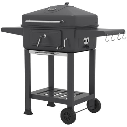 Outsunny Barbacoa De Carbón Con Tapa Bandeja Ajustable Estantes Puerta Ruedas_4