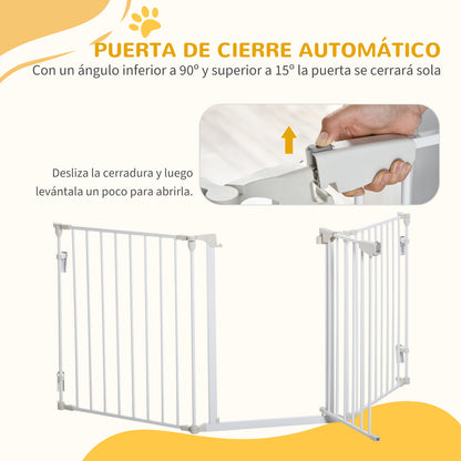 Pawhut Barrera Para Perros Plegable De 3 Paneles Con Cierre Inteligente Blanco_5