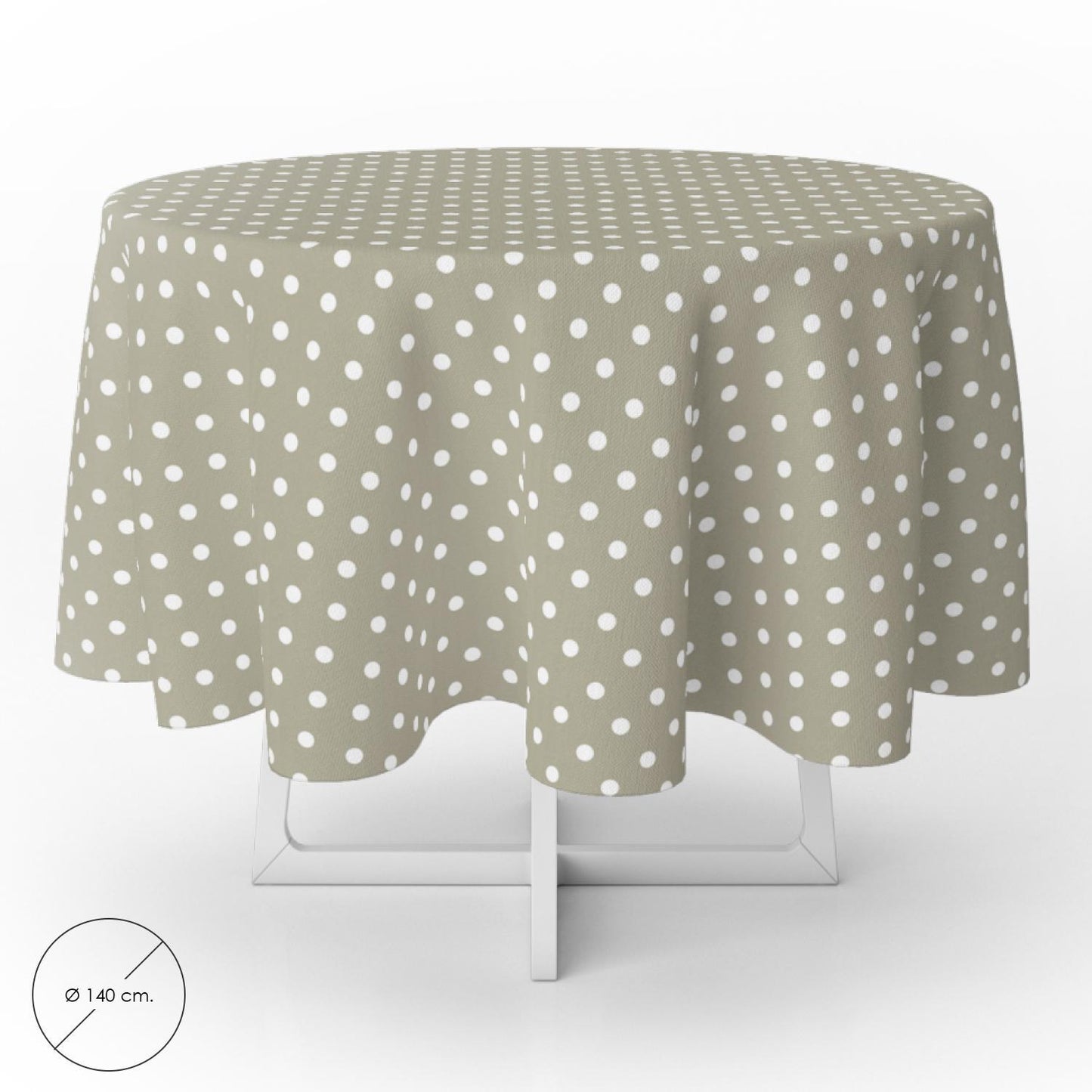 Mantel Hule Redondo Topos Beige Impermeable Antimanchas Pvc Ø140 Cm. Uso Interior Y Exterior_0