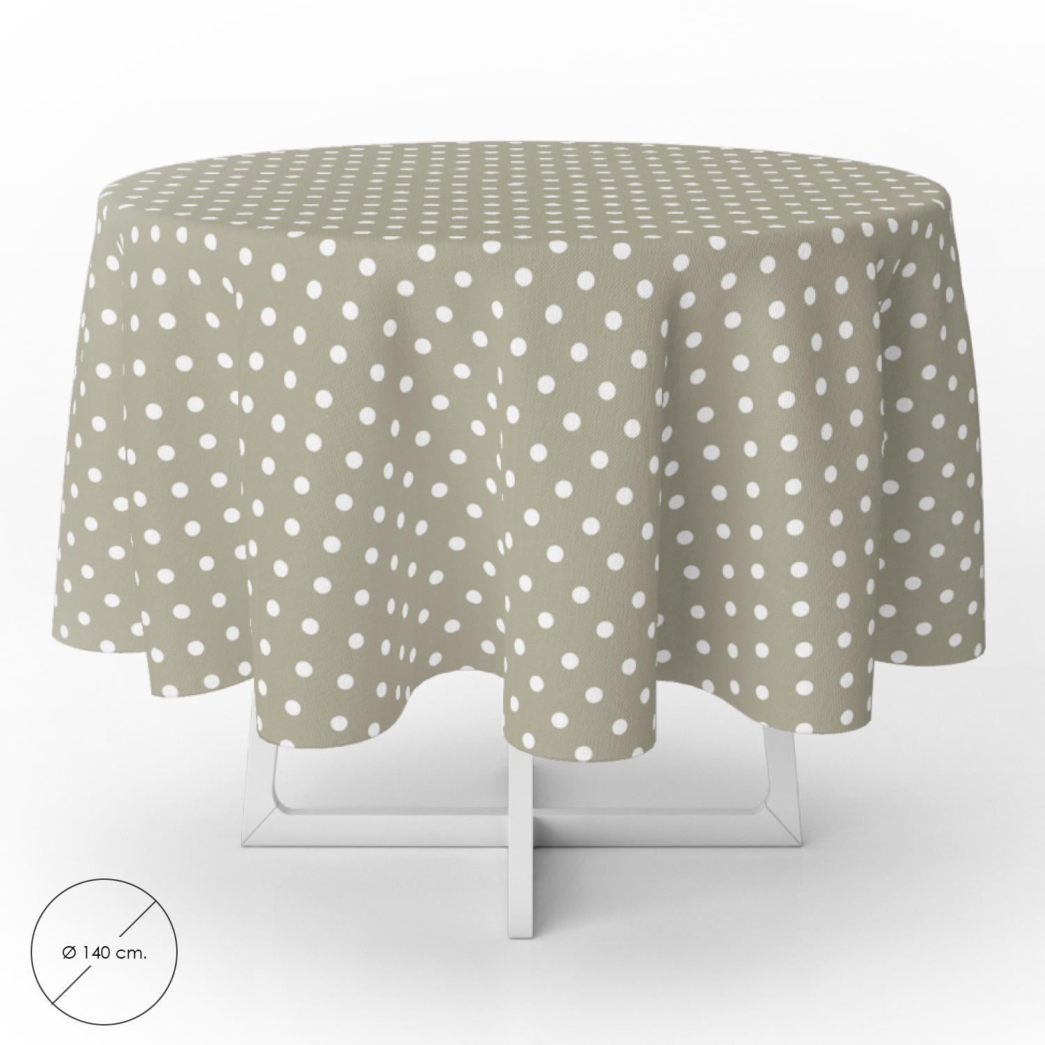 Mantel Hule Redondo Topos Beige Impermeable Antimanchas Pvc Ø140 Cm. Uso Interior Y Exterior_0